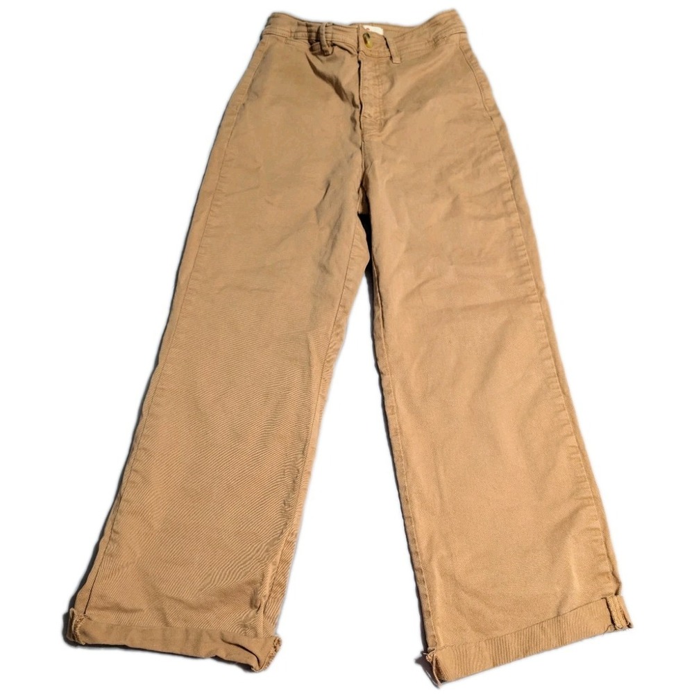 Marine Layer Womens Wide Leg Cropped Pants Size 4 Tan Cuffed Raw Hem Spring 2024